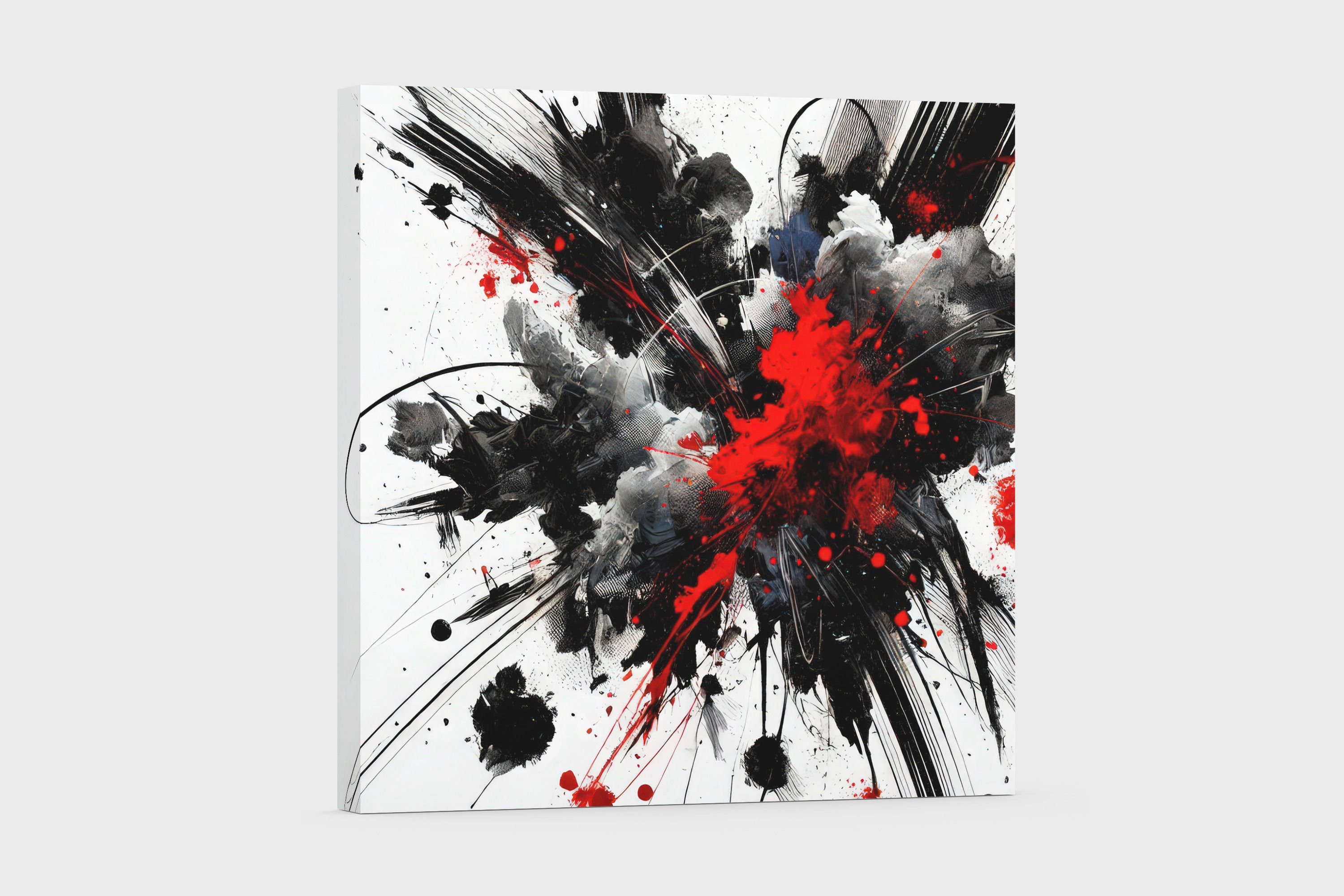 Black and White Abstract Wall Art with Ink Blots and Splatter ft. Accent Color