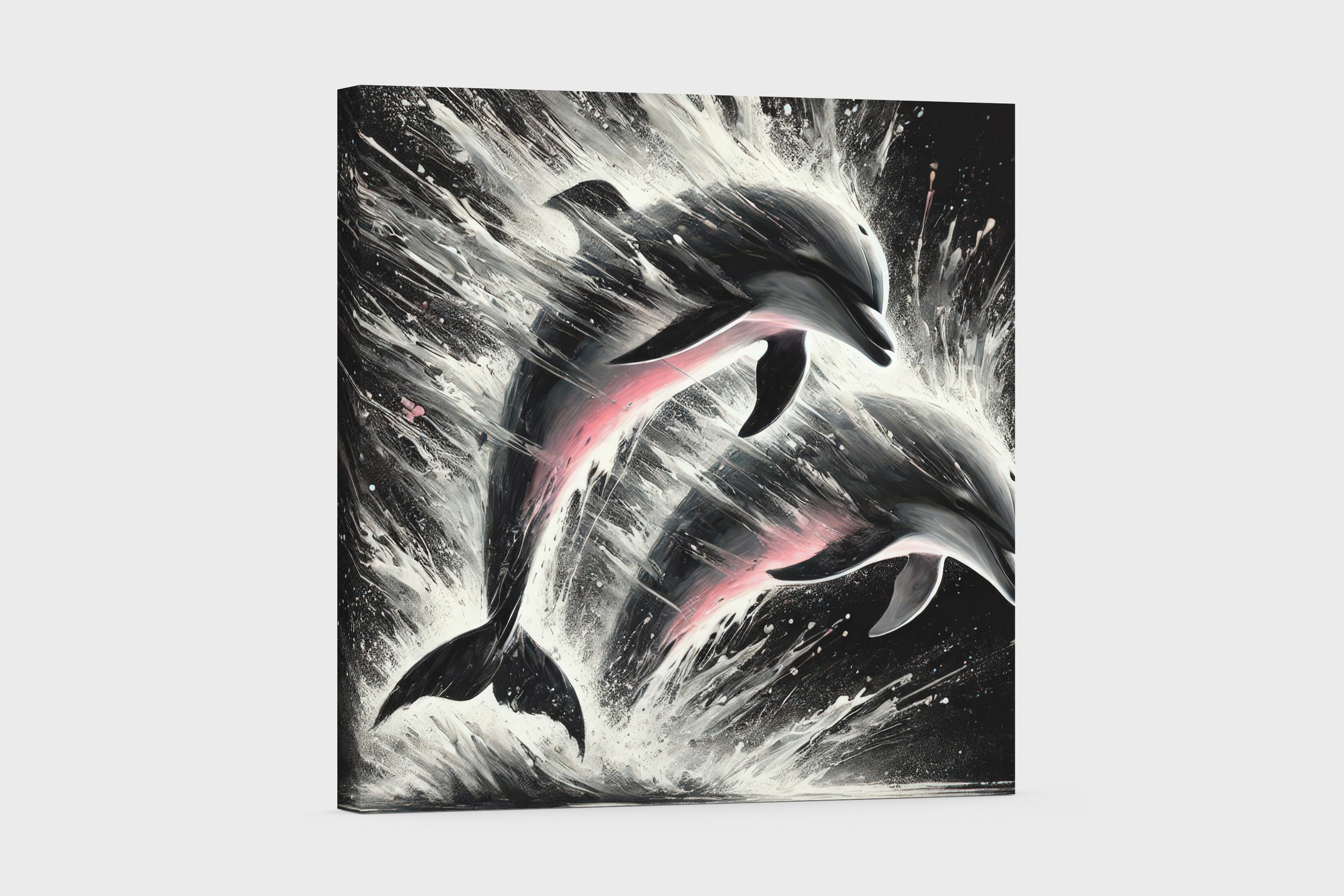 Dolphin Art | Wall Art - Two Dolphins Breaching the Surf