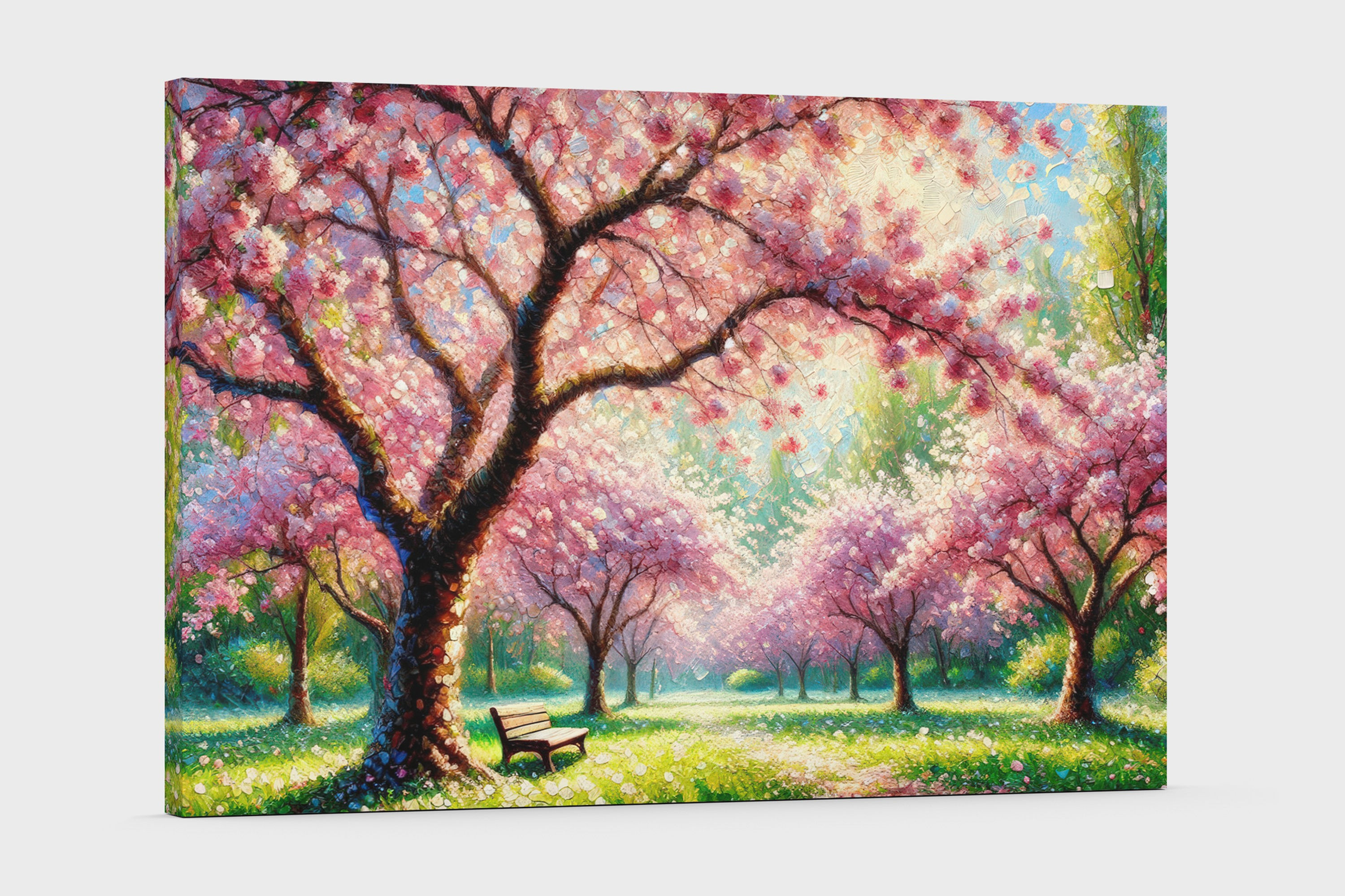 Flower Art | Wall Art - Cherry Blossoms Art of a Park Bench