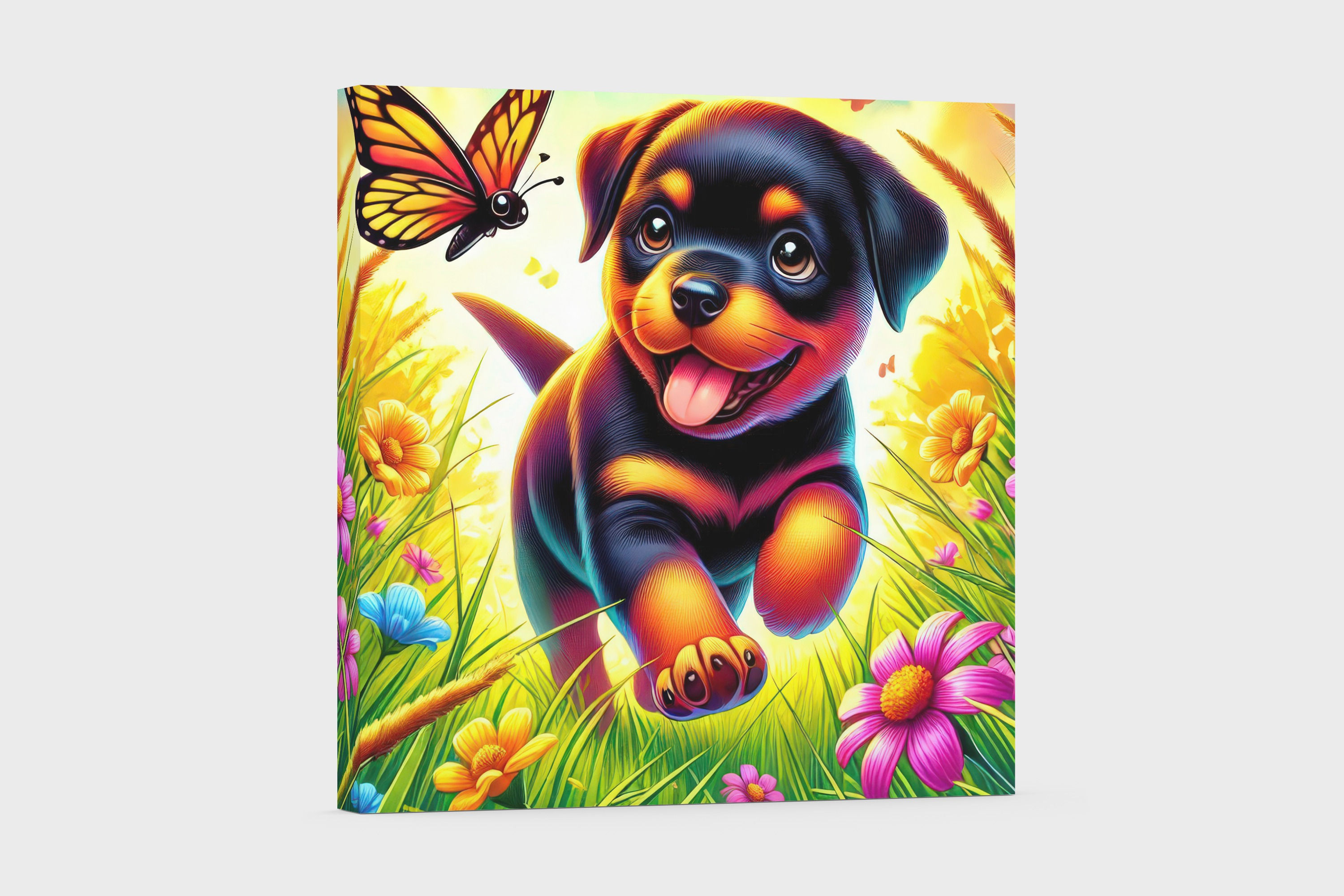 Kids Art | Wall Art - Dog Art of a Rottweiler Puppy Running In a Meadow