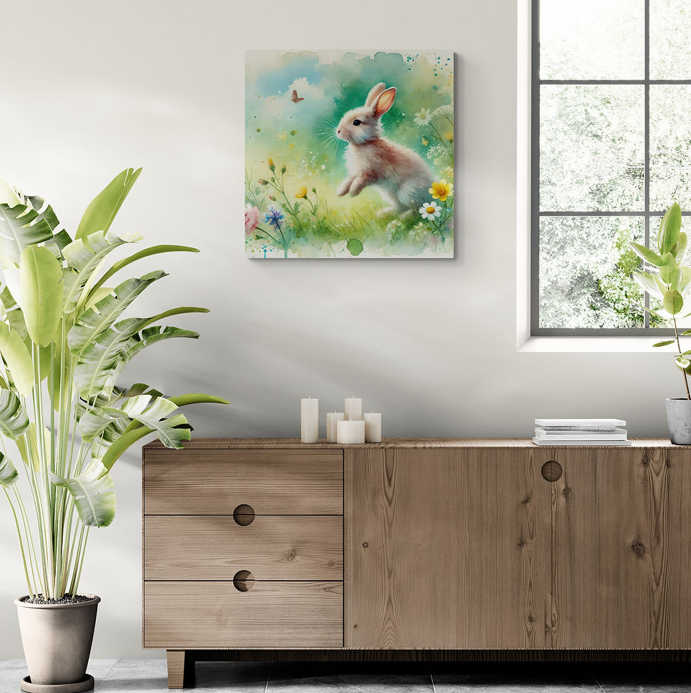 Thumbnail: Kids Art | Wall Art - Pastel Watercolor Art of Bunny Art in Flower Art