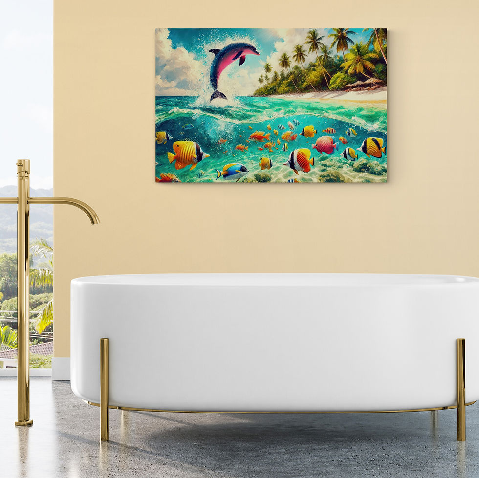 Thumbnail: Dolphin Art | Wall Art - Tropical Beach Art of a Dolphin and Sea Life Art