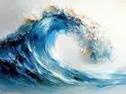 powerful abstract ocean wave with deep blue tones and textured brush strokes, modern coastal canvas wall art for living room or beach house