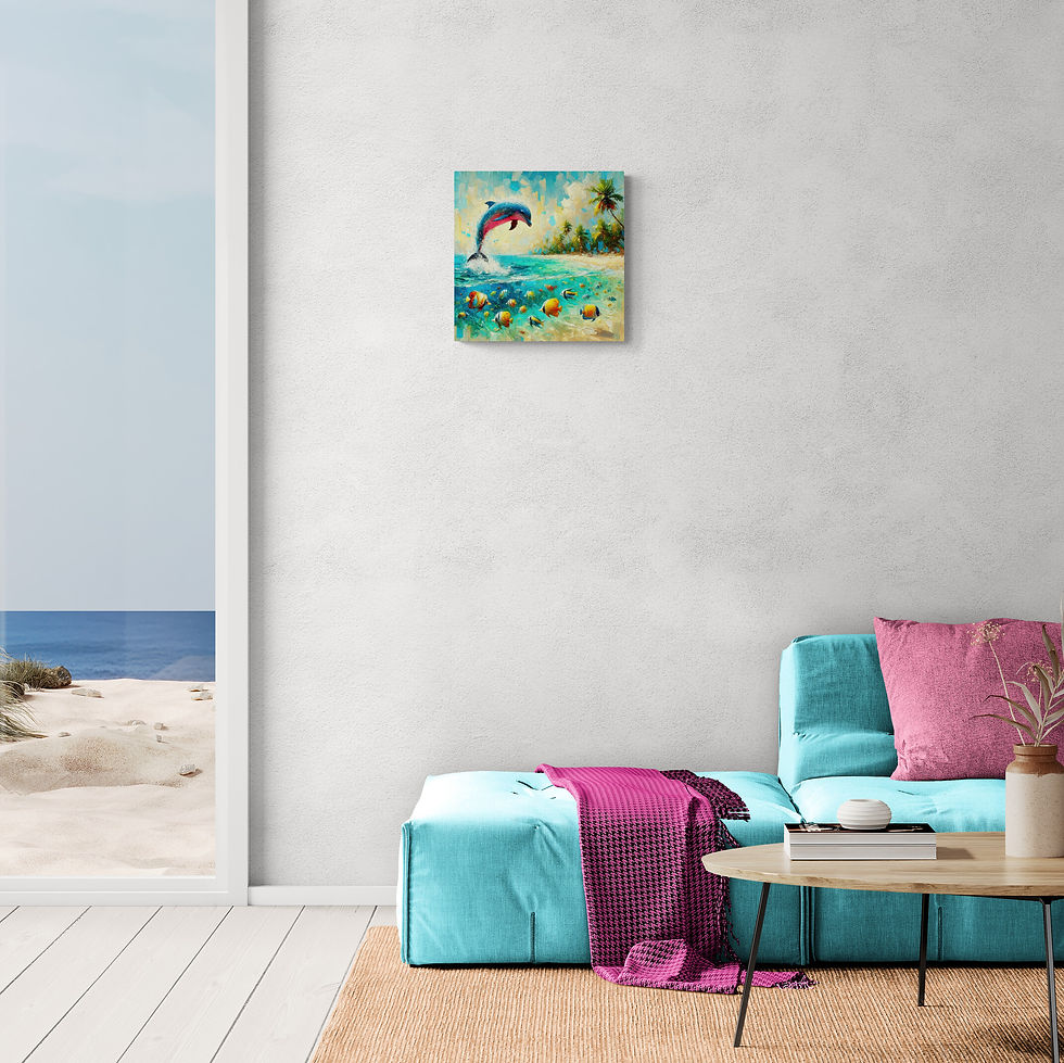 Thumbnail: Dolphin Art | Wall Art - Tropical Beach Art of a Dolphin and Sea Life Art