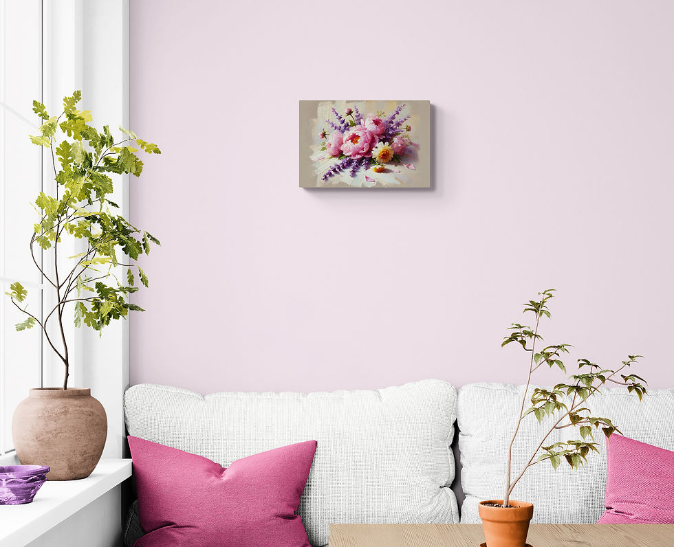 Thumbnail: Pink Peony and Lavender Floral Canvas – Romantic Wall Art for Home