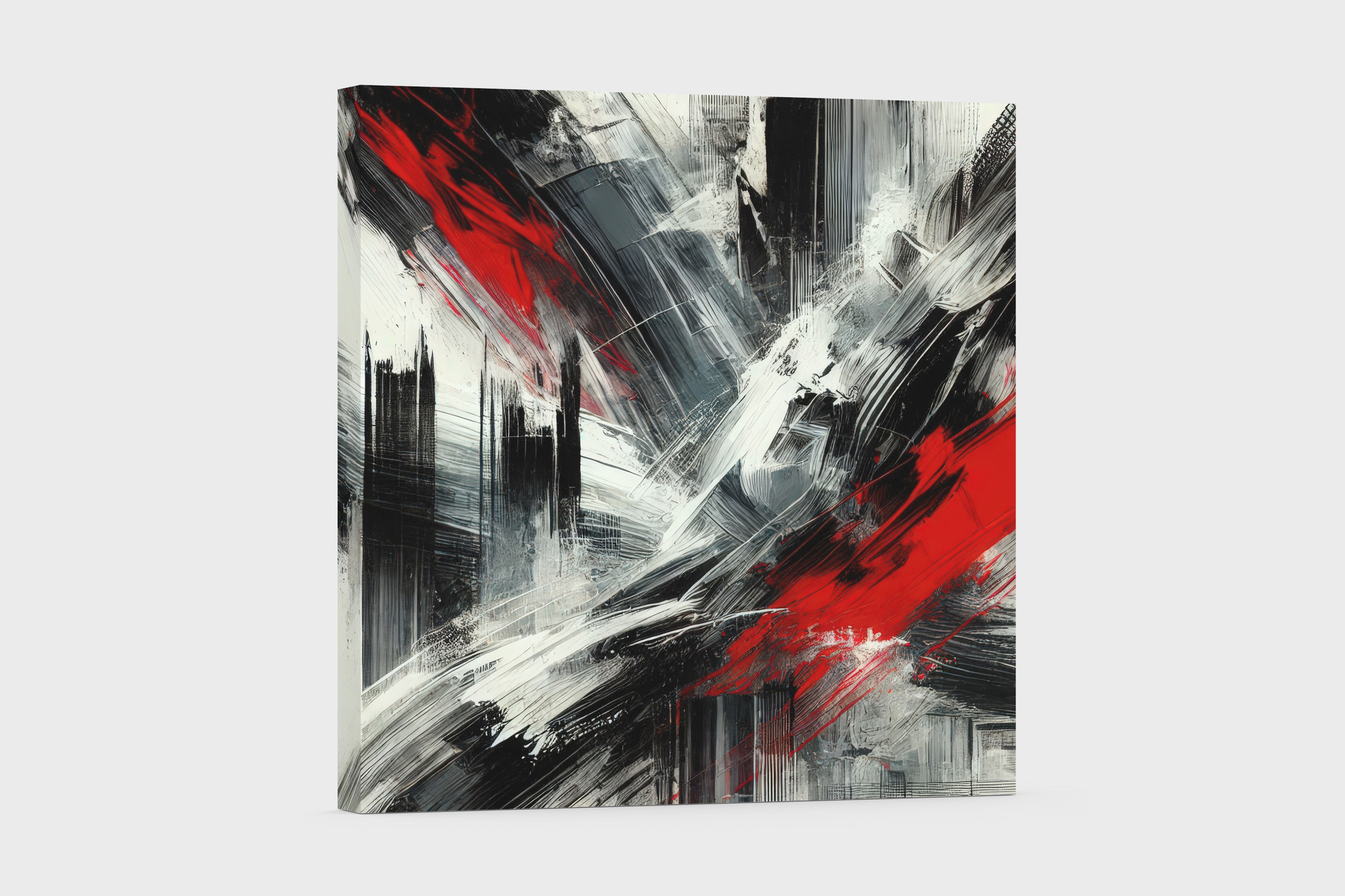 Black and White Abstract Wall Art with Accent Color Brushstrokes