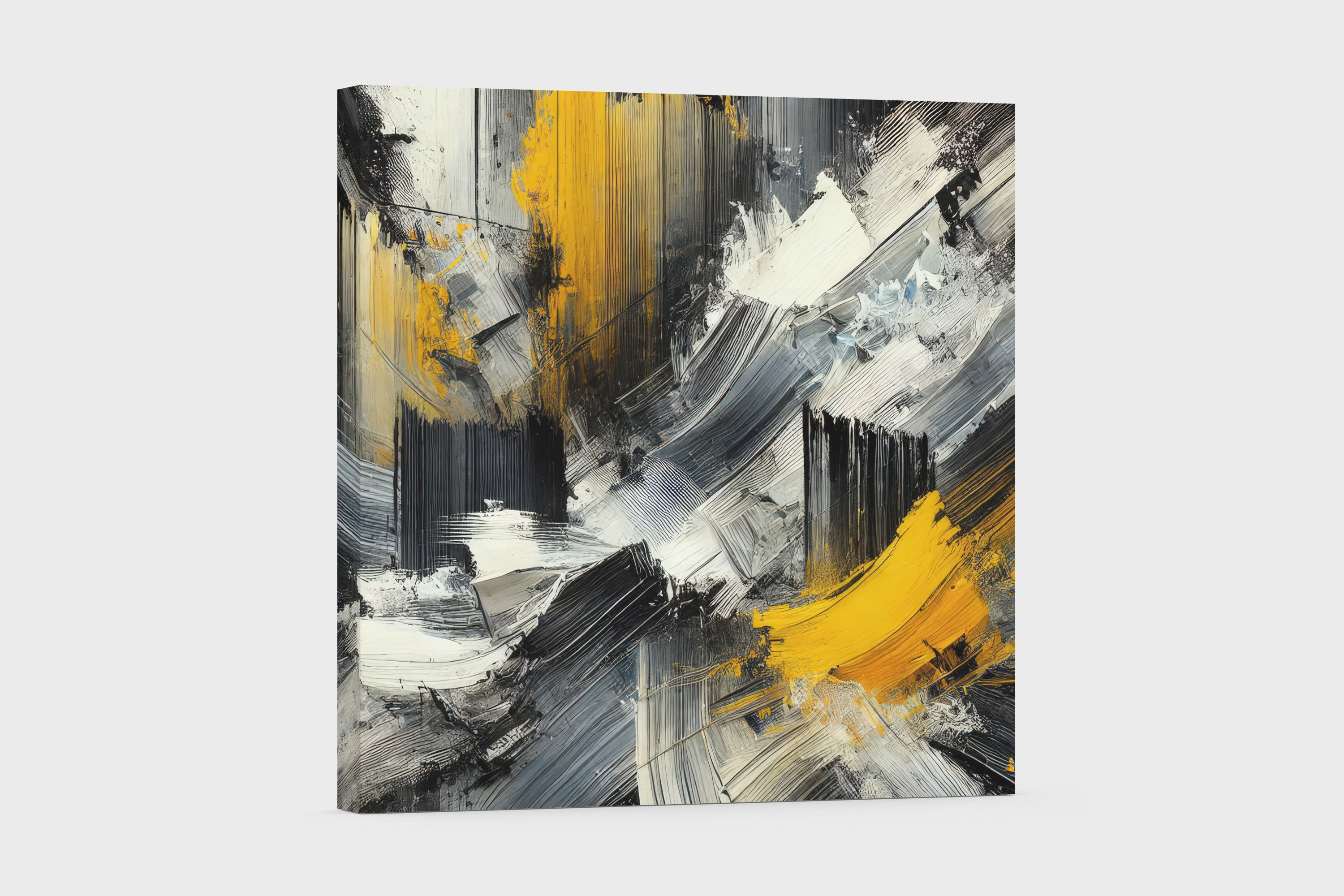 Black and White Abstract Wall Art with Accent Color Brushstrokes