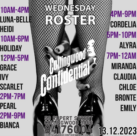 ROSTER Wednesday 13th Dec 2023