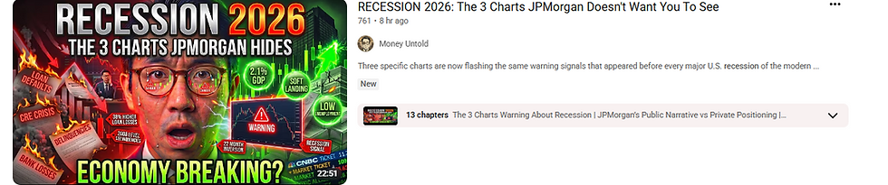 A worried person surrounded by signs like "Economy Breaking?" and "Recession 2026" with fiery visuals and charts in the background.
