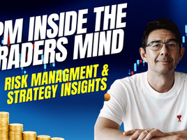 Edward Shek from ITPM in glasses and white shirt sits in front of coin stacks. Text reads "ITPM Inside the Traders Mind: Risk Management & Strategy Insights" on a blue background.