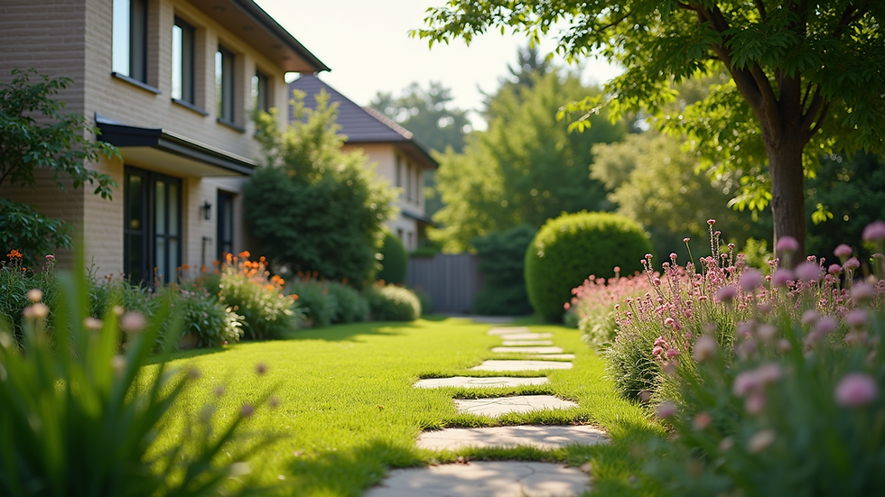 Wide angle view of a well-maintained garden