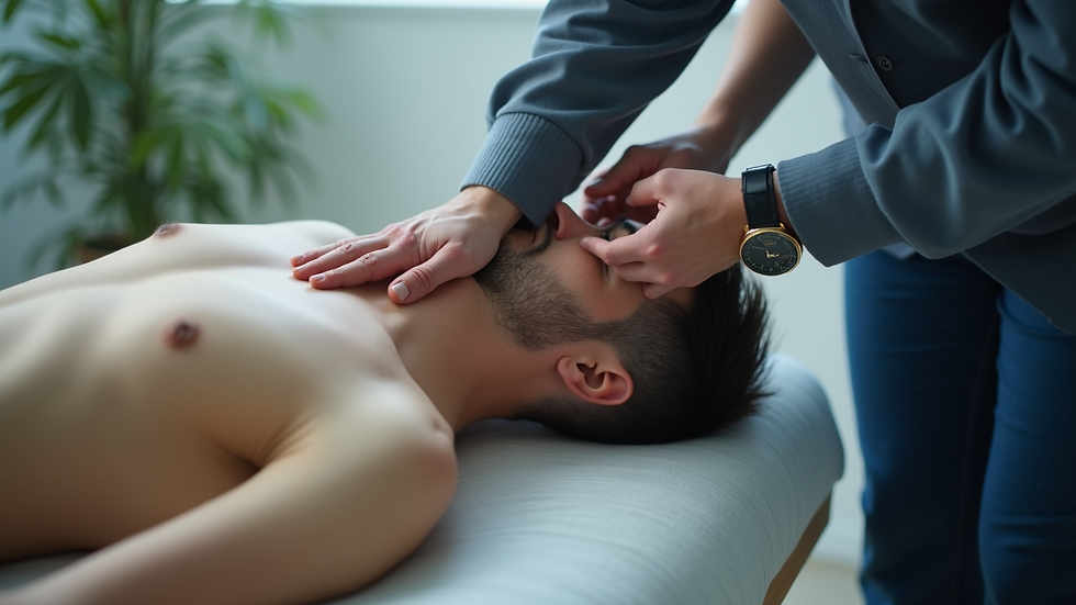 Eye-level view of a chiropractor adjusting a patient's spine
