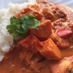 Indisches Süßkartoffel-Curry  mit Butter-Chicken 
