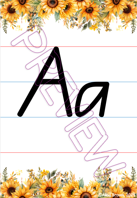 Thumbnail: Sunflower Alphabet Posters A-Z | QBeginners Font | Red & Blue Lines | A4 & A5
