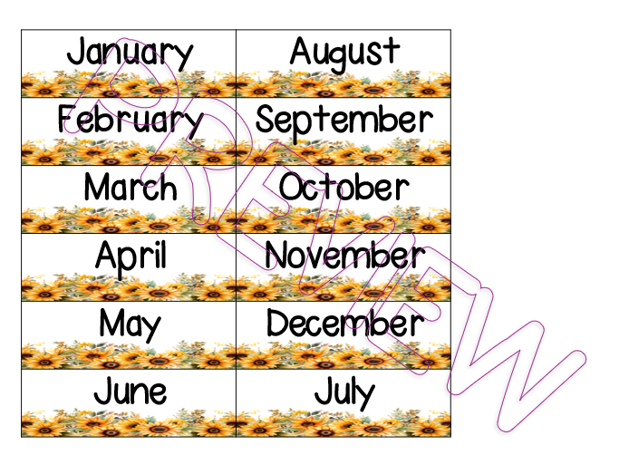 Thumbnail: Sunflower Calendar | Blank | 2025 | Months, Days, Dates