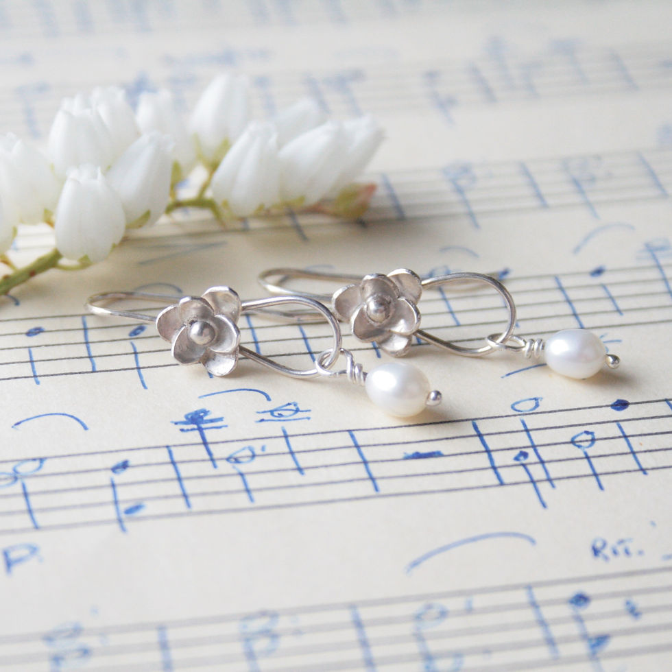 Thumbnail: Silver and pearl wedding earrings