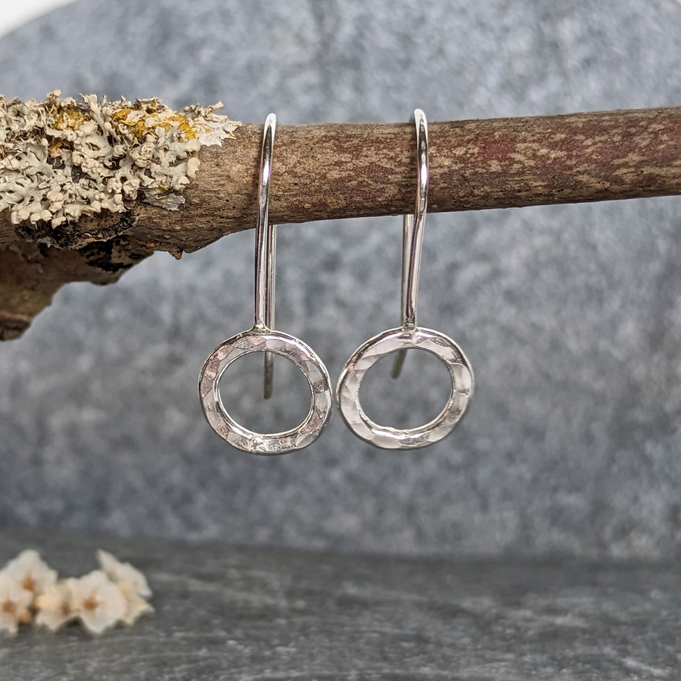 Thumbnail: Long hammered circle silver earrings
