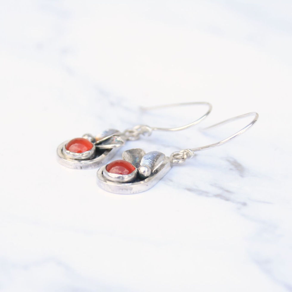 Thumbnail: Botanical silver earrings with carnelian gemstone