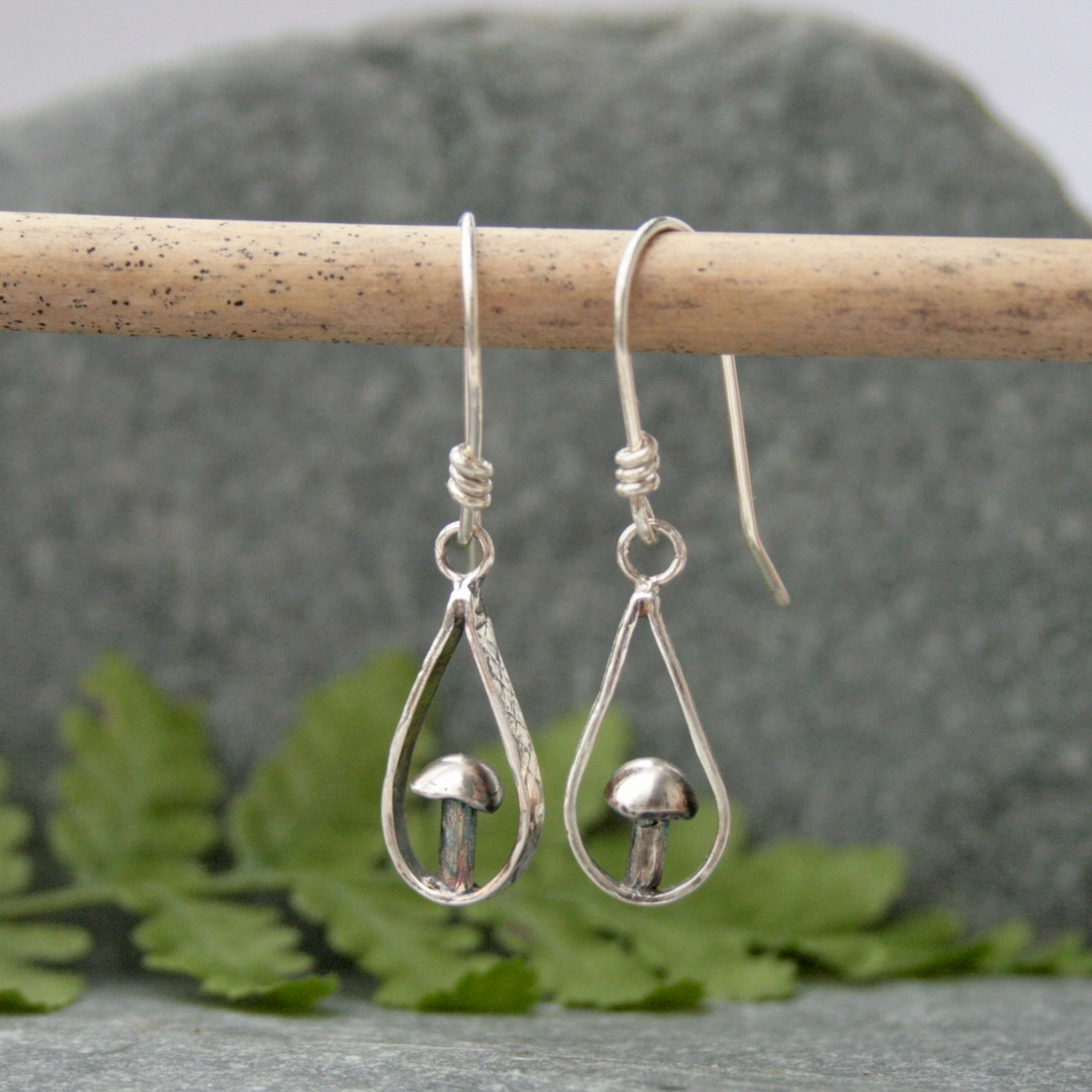 Sterling silver toadstool woodland earrings