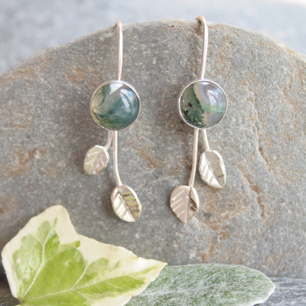 Moss agate earrings