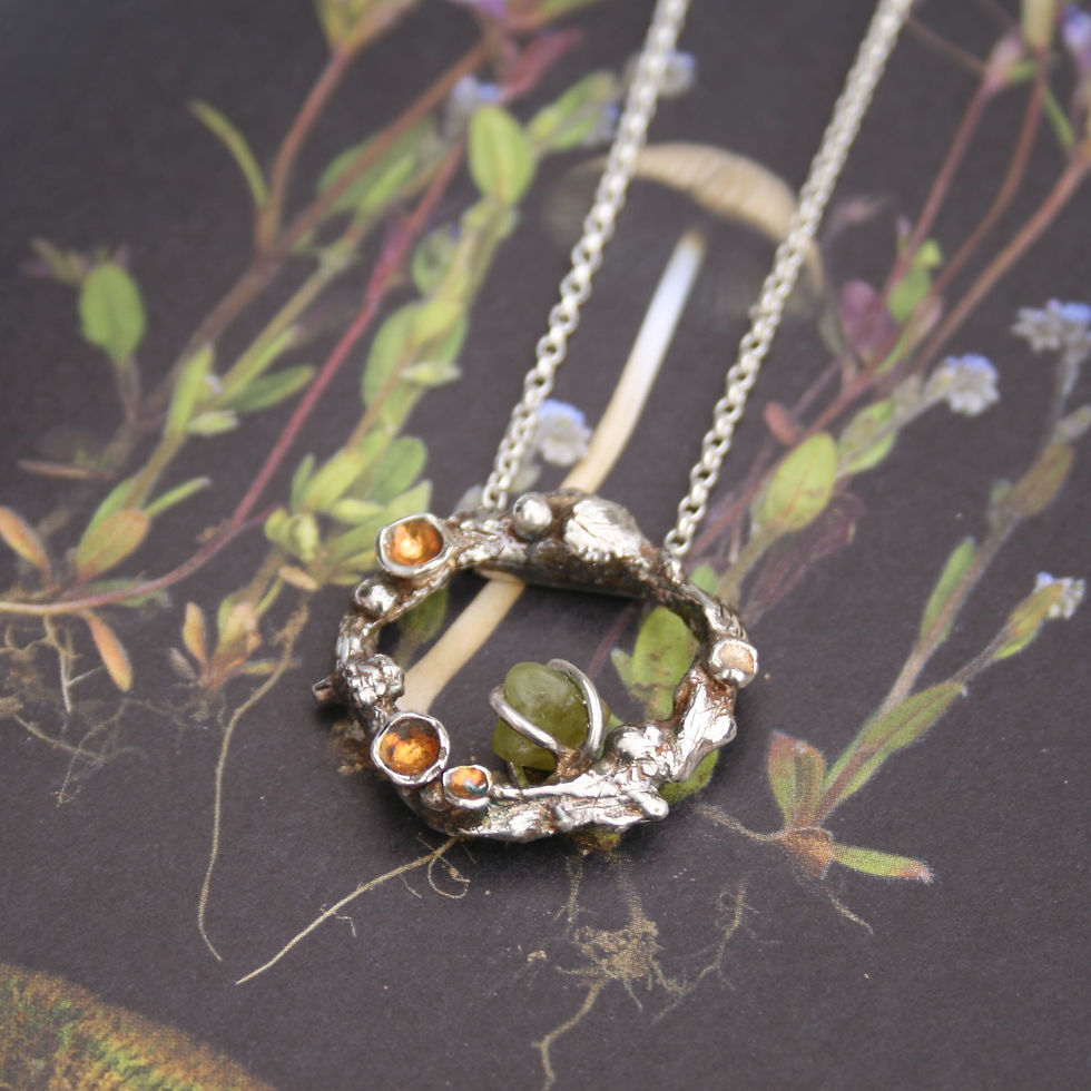 Thumbnail: Silver lichen twig necklace with peridot gemstone