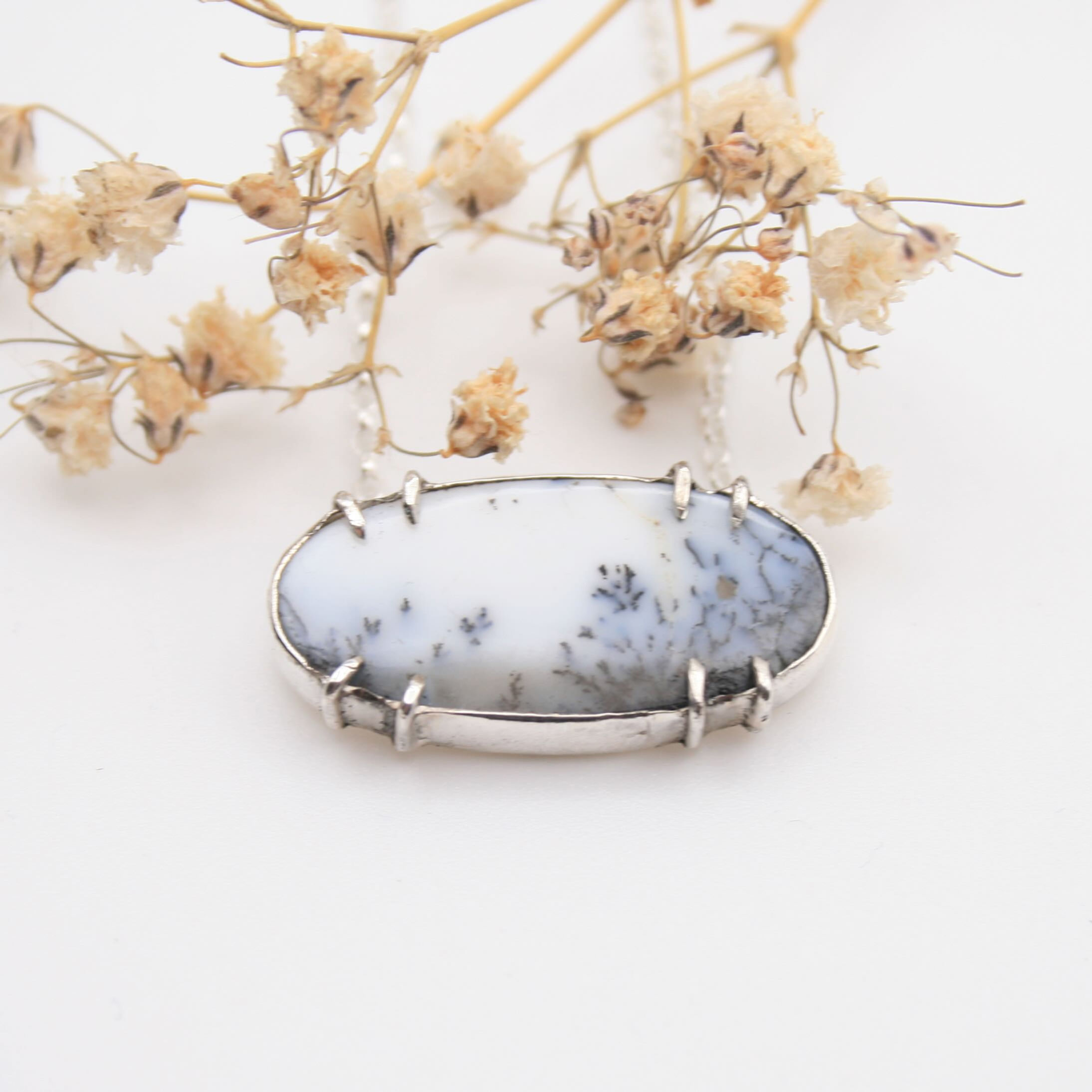 Dendritic opal  gemstone winter necklace