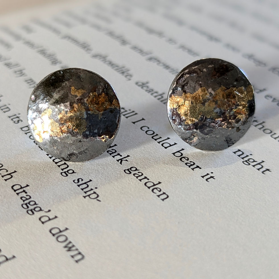 Thumbnail: Black and gold keum boo circle stud earrings