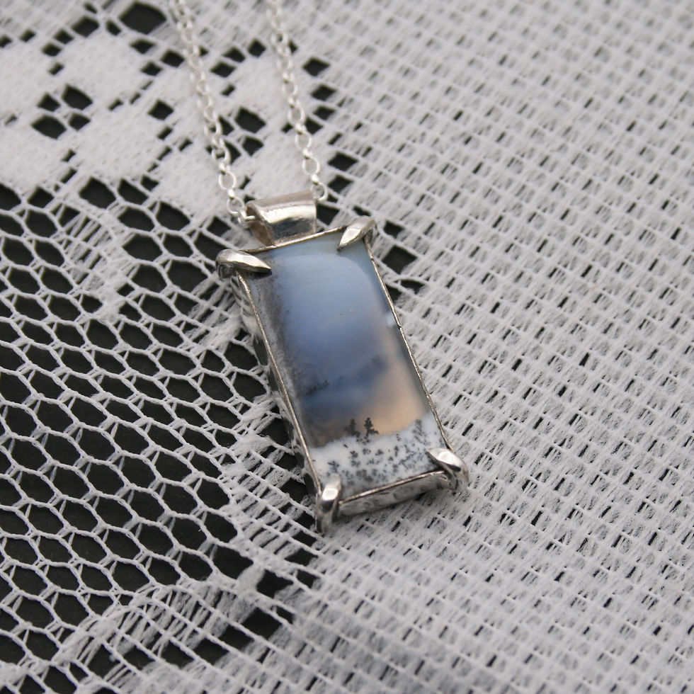 Thumbnail: Rectangular dendritic opal gemstone pendant