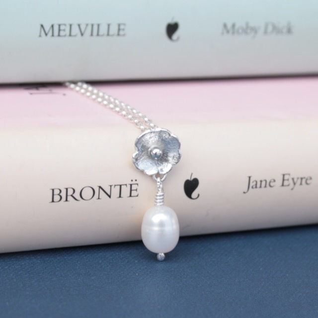 Thumbnail: Silver Flower and Pearl Necklace, Nature-Inspired Bridal Jewellery