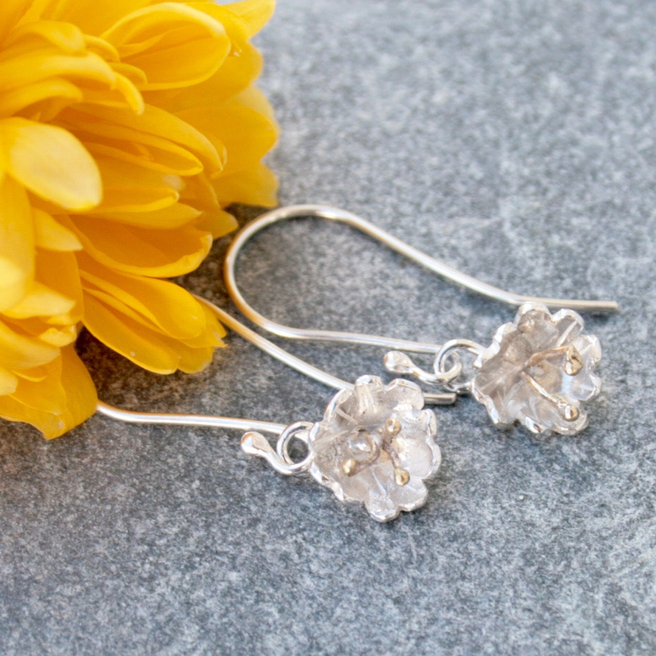 Silver cherry blossom earrings