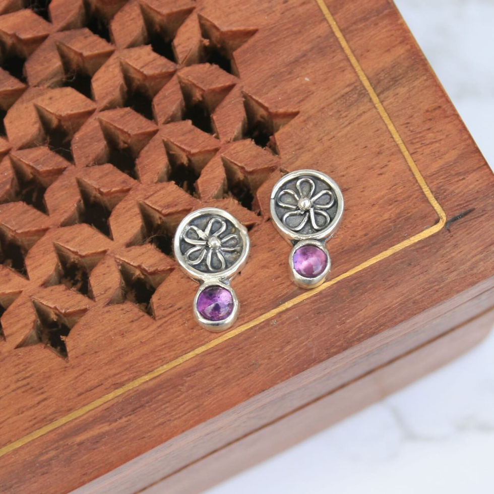 Thumbnail: Sterling Silver Floral Shadowbox Earrings with Amethyst