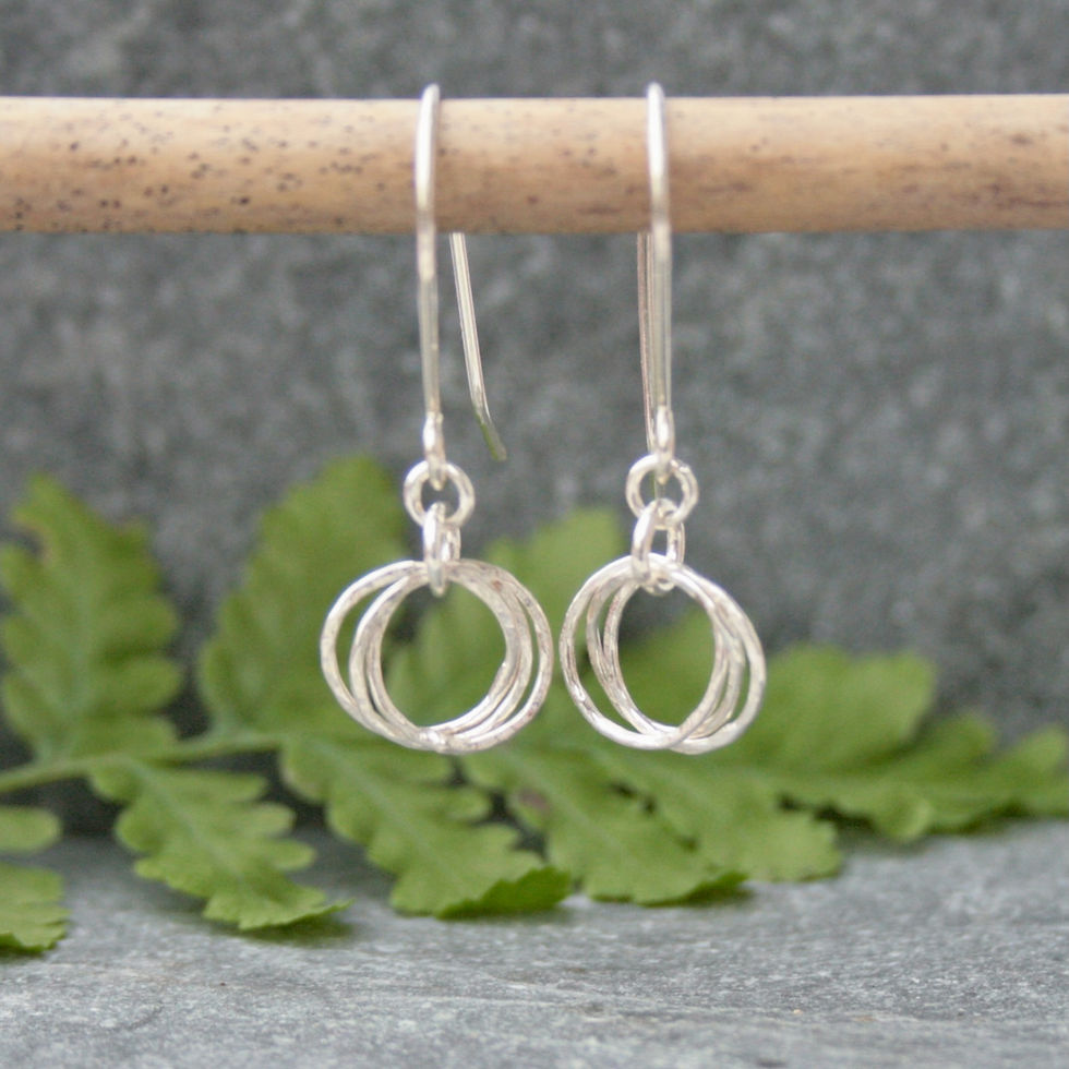 Thumbnail: Long silver triple hoop earrings