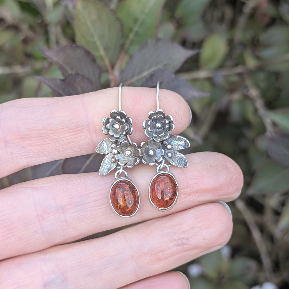 Sterling silver and amber botanical earrings