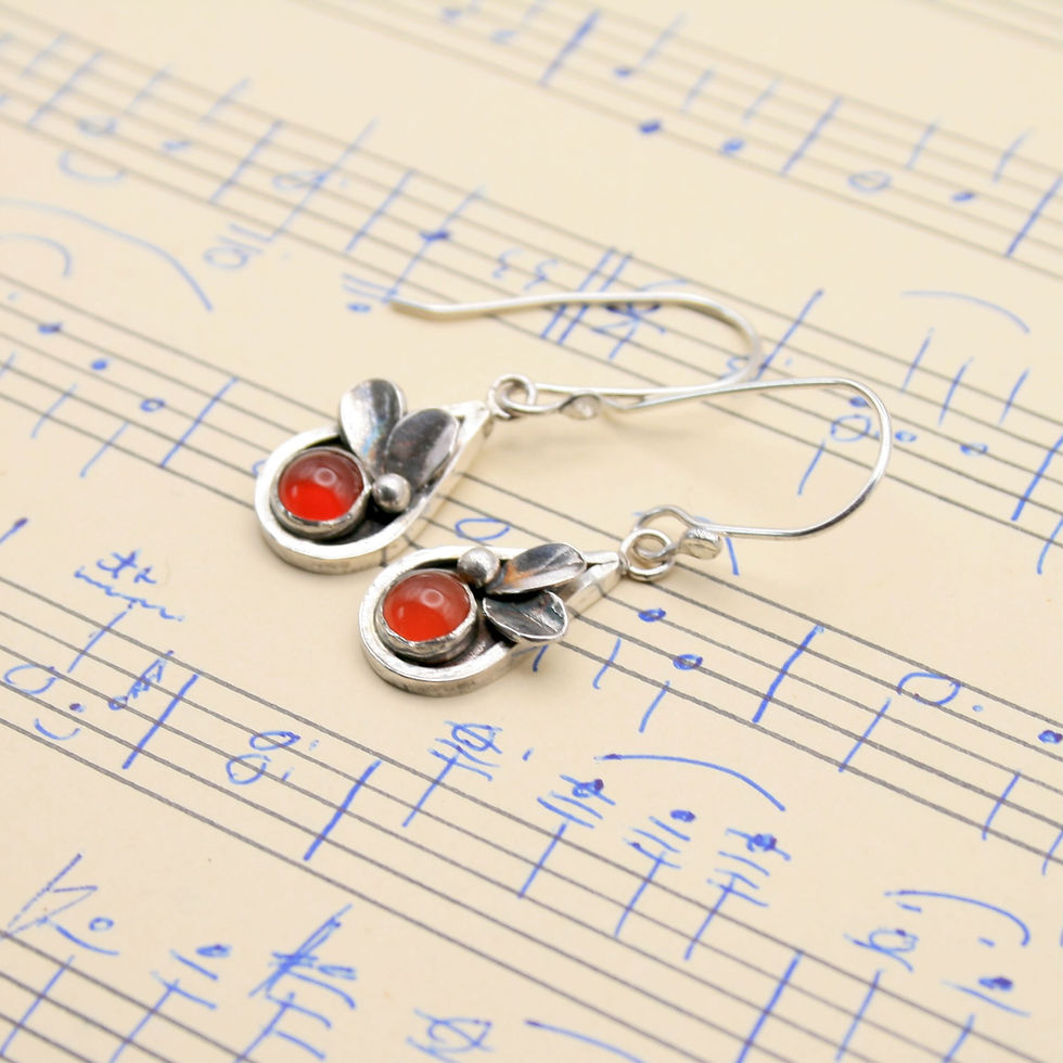 Thumbnail: Sterling silver botanical earrings with carnelian