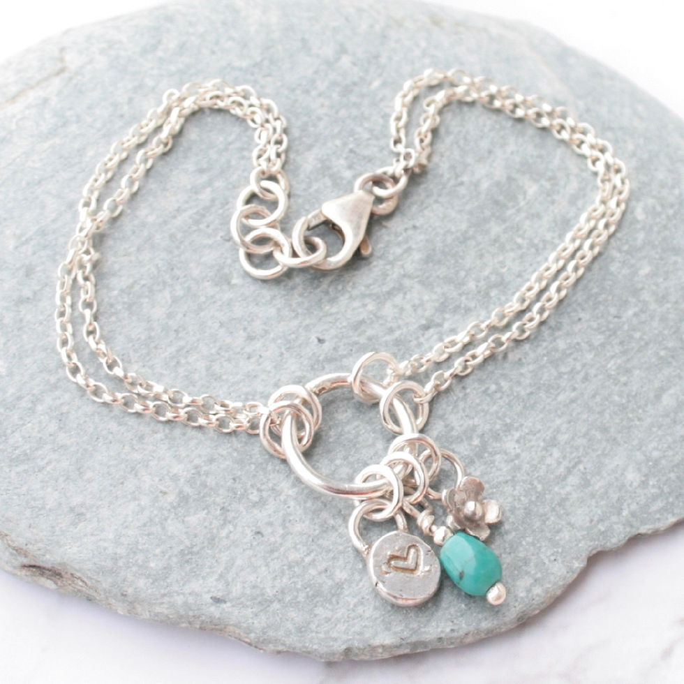 Thumbnail: Silver and turquoise charm bracelet