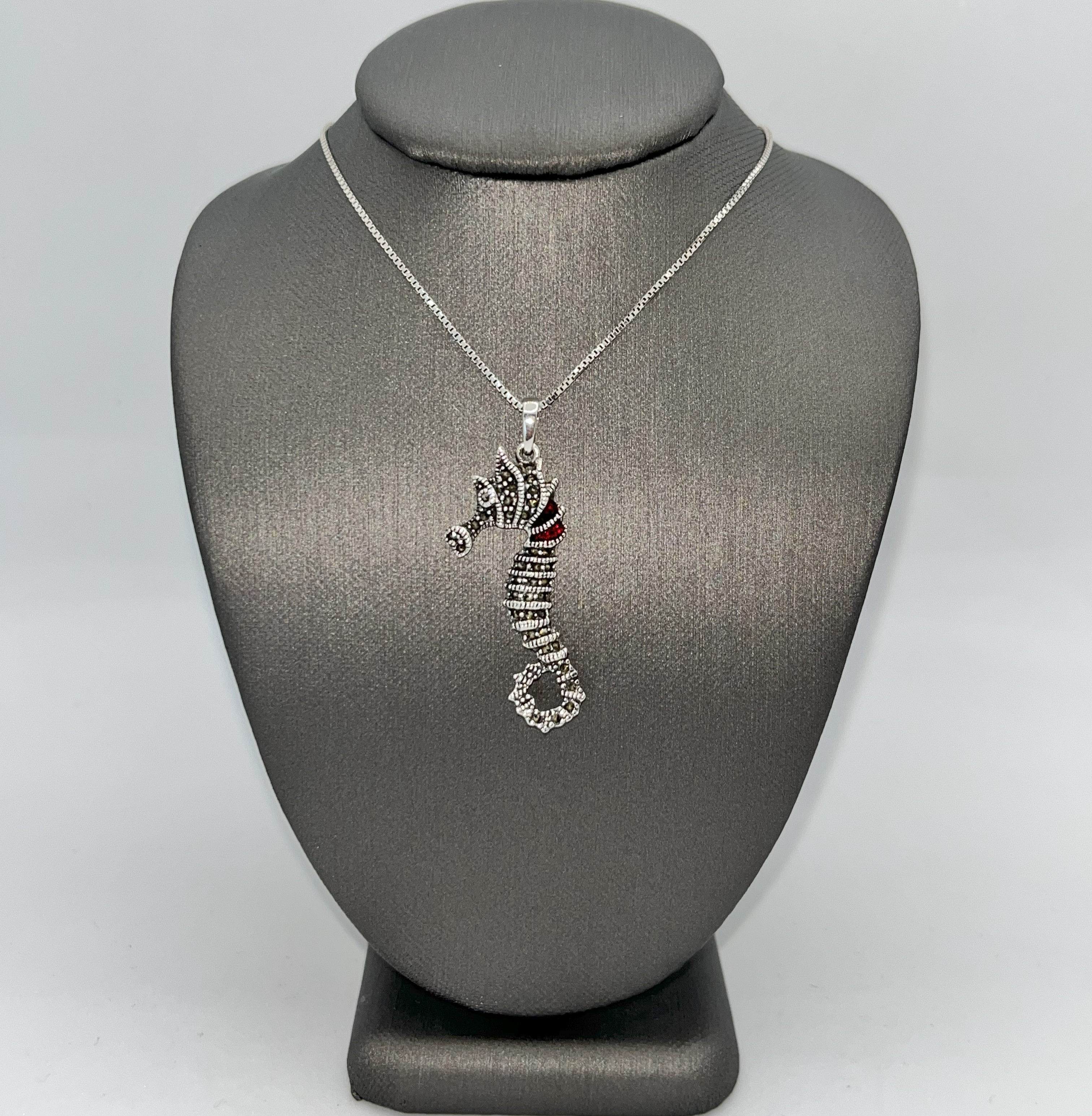 Marcasite and Garnet Seahorse Necklace