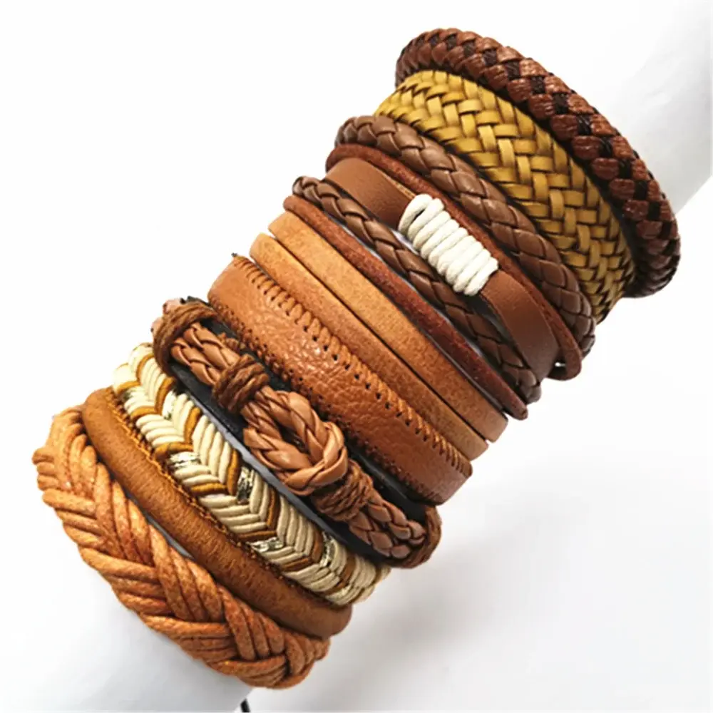 10 Pcs/Set Black Wrap Woven New Fashion Handmade Men Bracelets Male Women