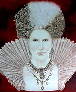 Rainha Elizabeth - Lápis de cor aquarelável. Dimensões: 50cm x 62cm
