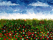 Campo florido - Pintura a óleo. Dimensões: 30cm x 50cm