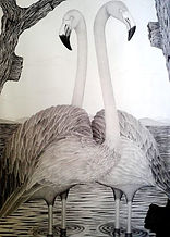 Flamingos - Caneta esferográfica preta. Dimensões: 85cm x 1,20cm
