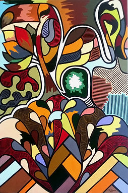 Tucano, pavão e flamingos. Óleo sobre painel. Dimensões: 130cm x 90cm (vendido)