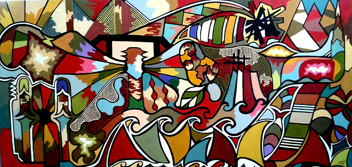 Natal abstrato - Óleo sobre painel. Dimensões: 2,50 x 1,20 (Vendido)