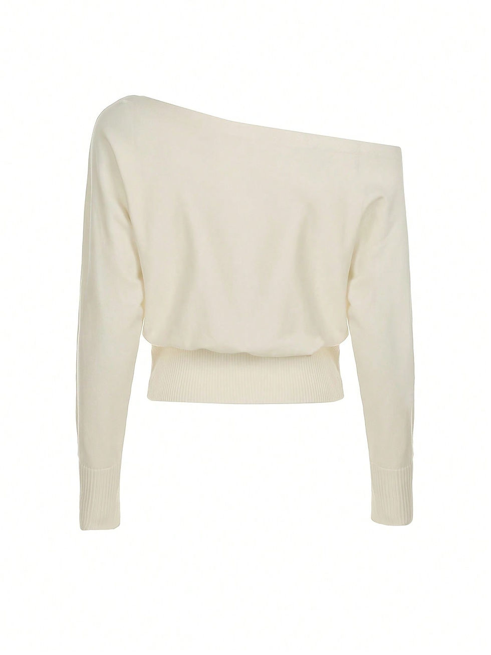 Thumbnail: Women's Off-Shoulder Asymmetric Long Sleeve Knit Sweater, Casual Short Crop Top 