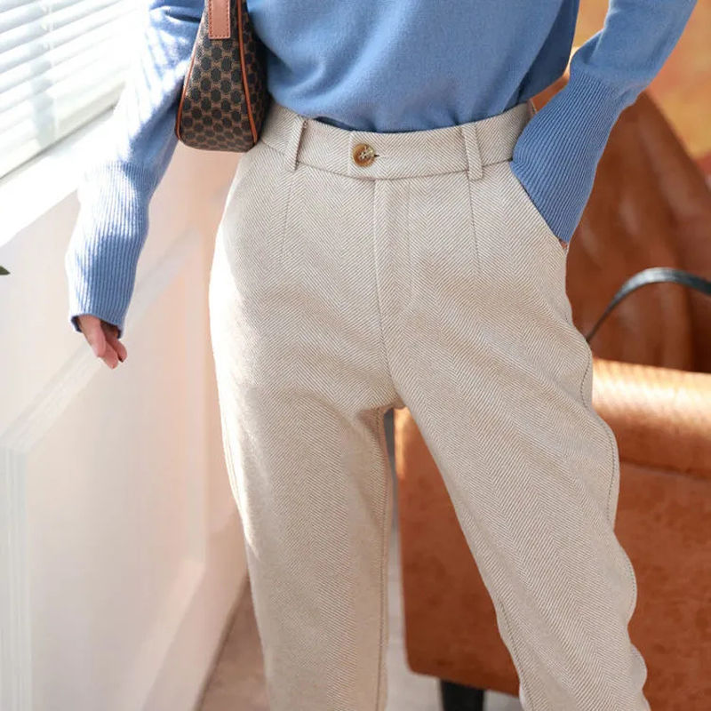Thumbnail: Woolen Pants Women's Harem Pencil Pants 2024 Autumn Winter High Waisted Casual S
