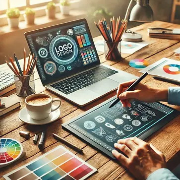 DALL·E 2025-01-16 09.19.22 - A creative scene of a logo being designed, featuring a profes