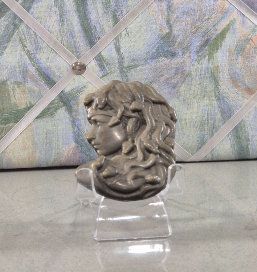 Golden Sheen Obsidian Medusa Head profile carving