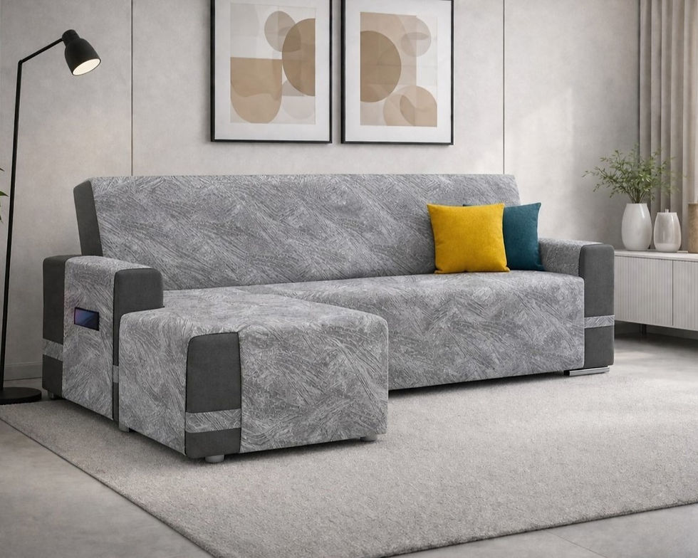 Miniatura: copridivano con penisola chaise longue grigio