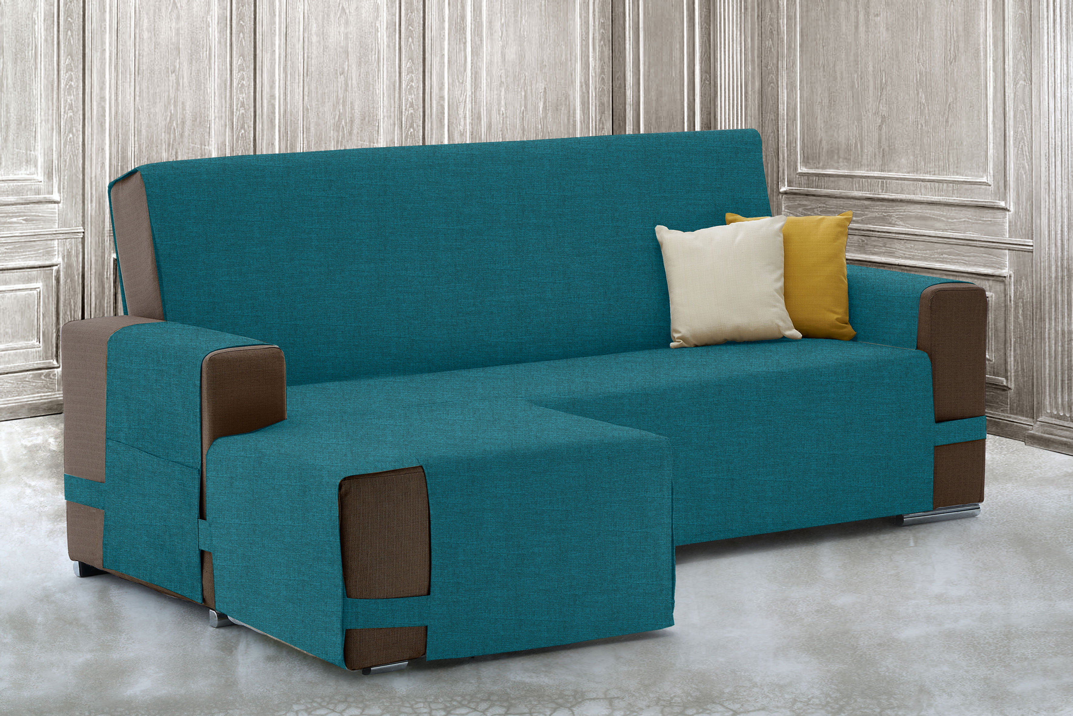 copridivano con penisola destra blu