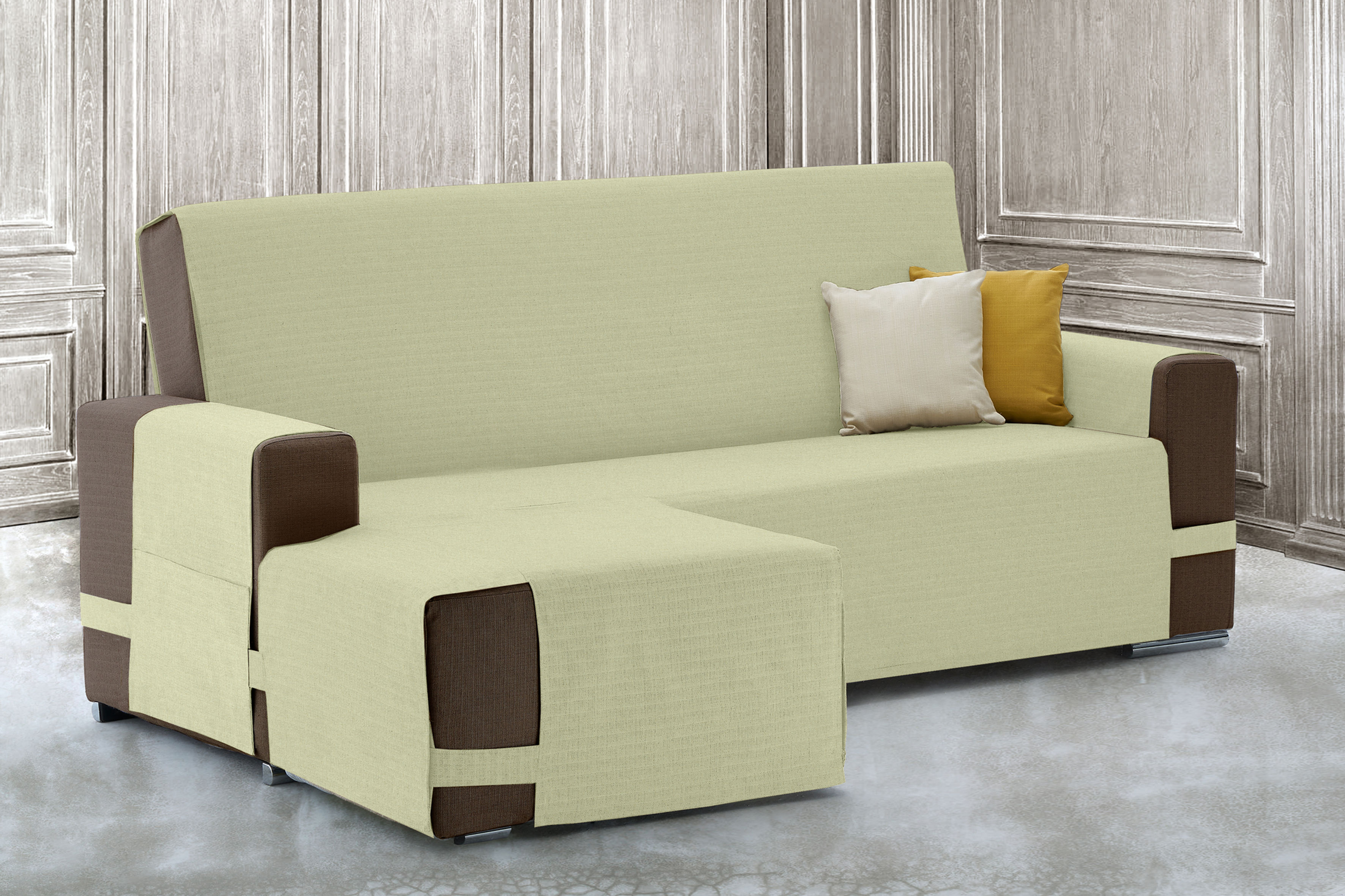 copridivano con penisola destra panna