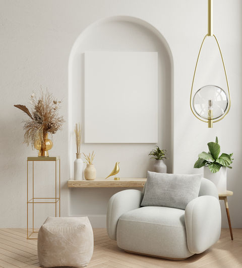 Minimalist neutral-toned interior with balanced decor, showcasing Golden Ratio in Interior Design.